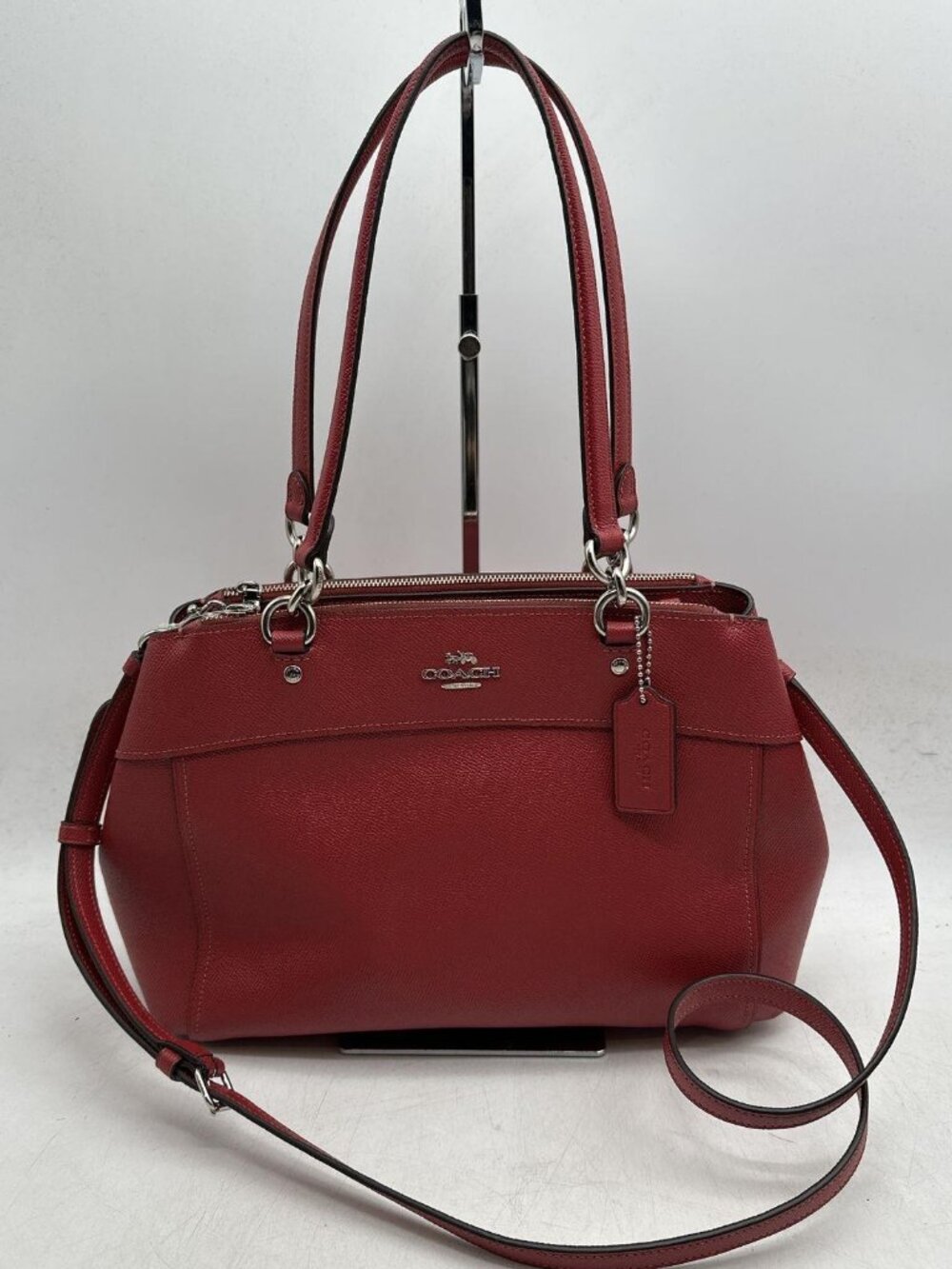 Coach Red Crossgrain - Leather Brook Satchel Bag Silver Hardware